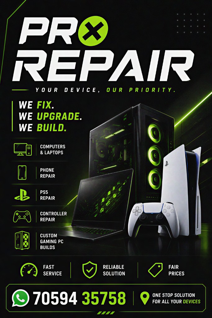 Pro Repair promotional banner for device repair and custom PC builds